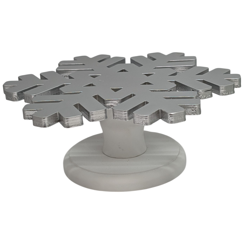 Wood Snowflake Design Riser Silver
