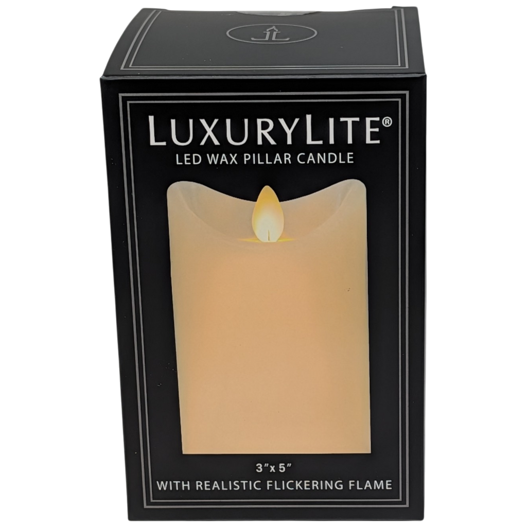 Wax LED Pillar Candle with Moving Flame - 3x5 - Ivory