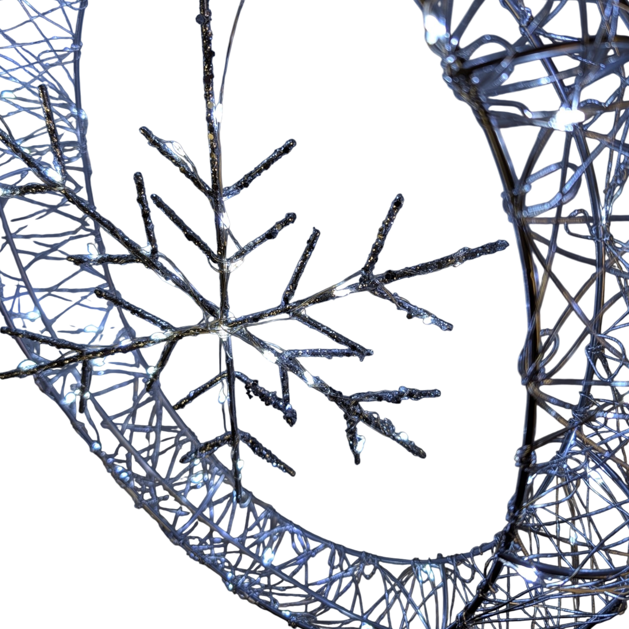Frosted Elegance: A Silver Snowflake Ornament Aglow - 20 inch