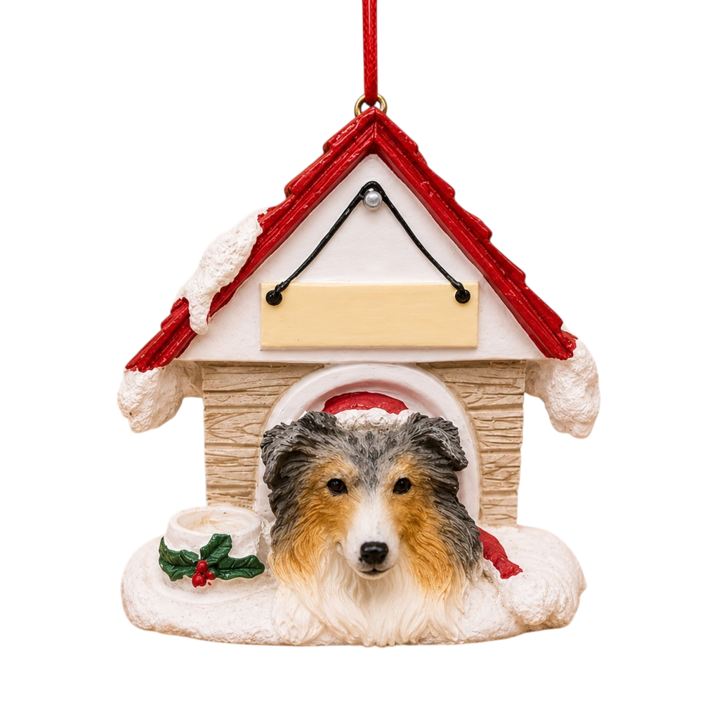 Ceramic Doghouse Ornament - Australian Shepherd