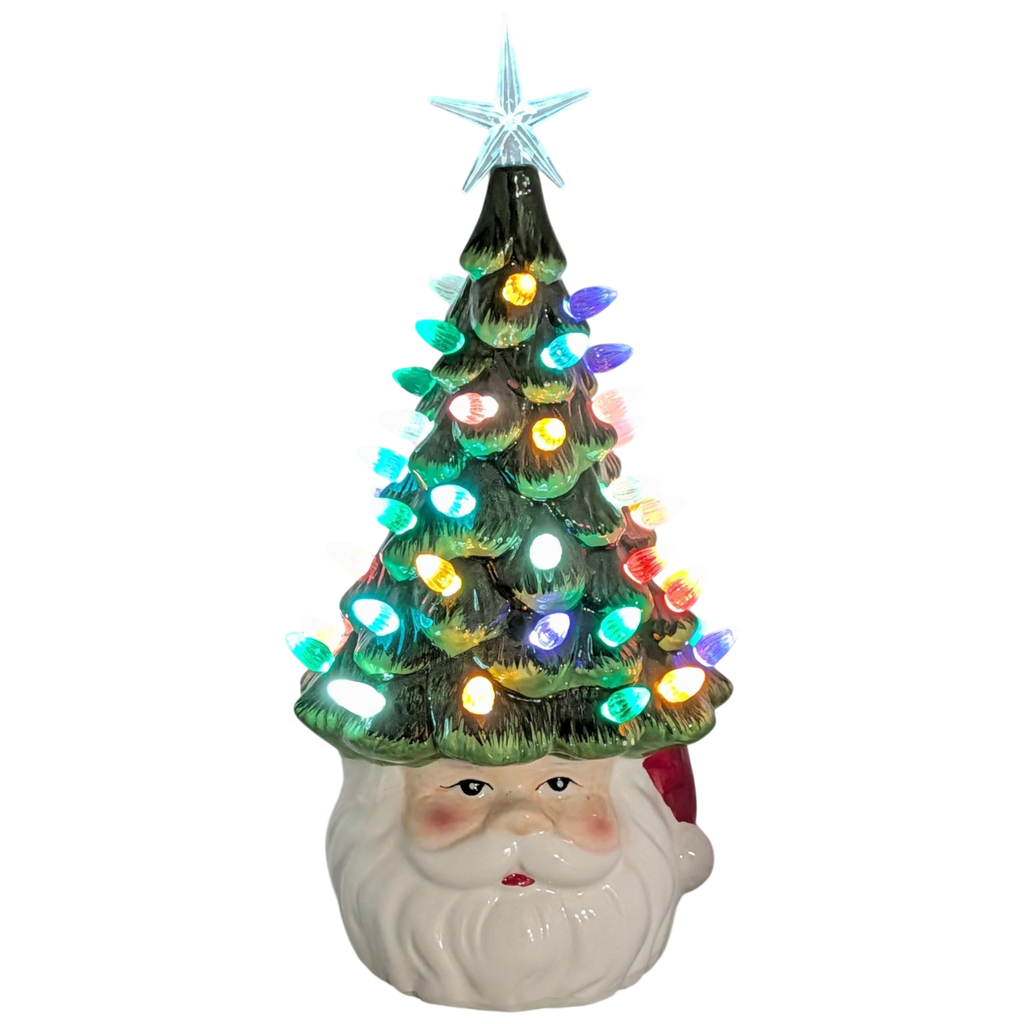 Santa  Ceramic Christmas Tree Lighted  With Timer