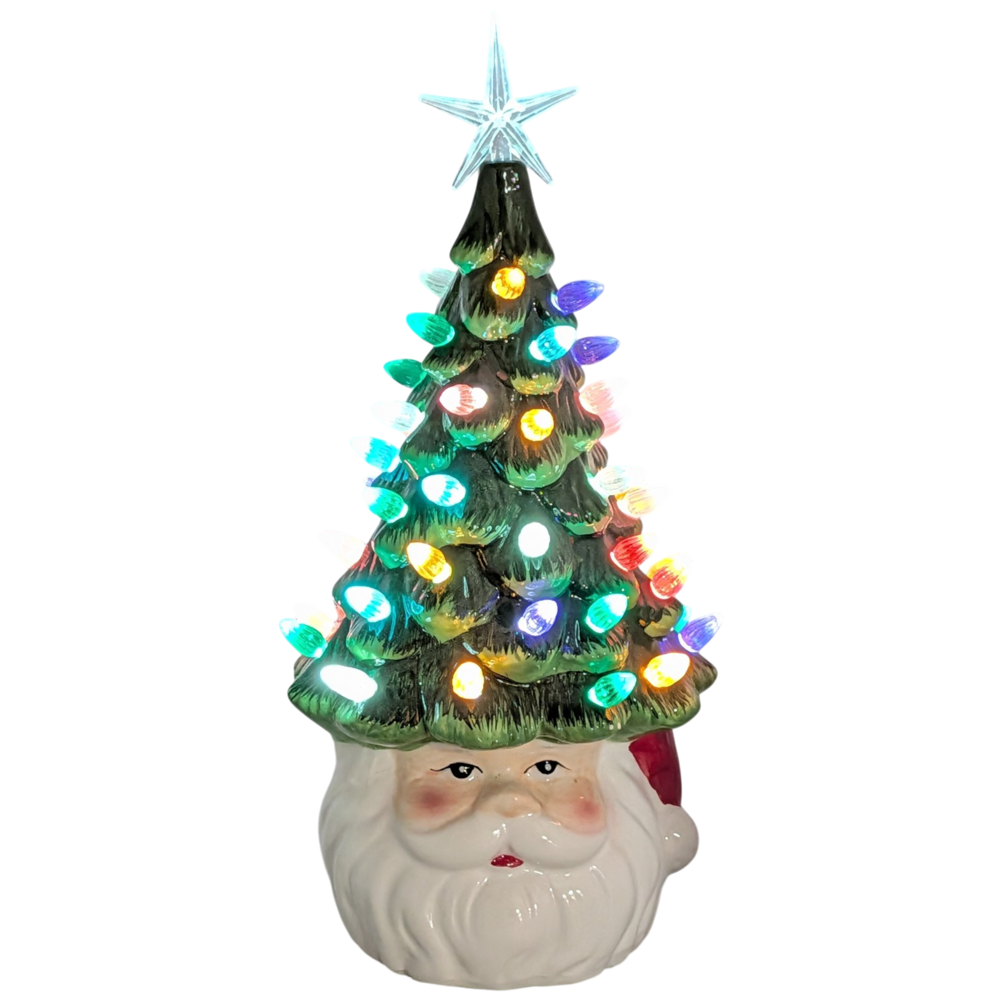Santa  Ceramic Christmas Tree Lighted  With Timer