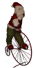 Santa Upon A Red Penny Farthing Style Metal Bike