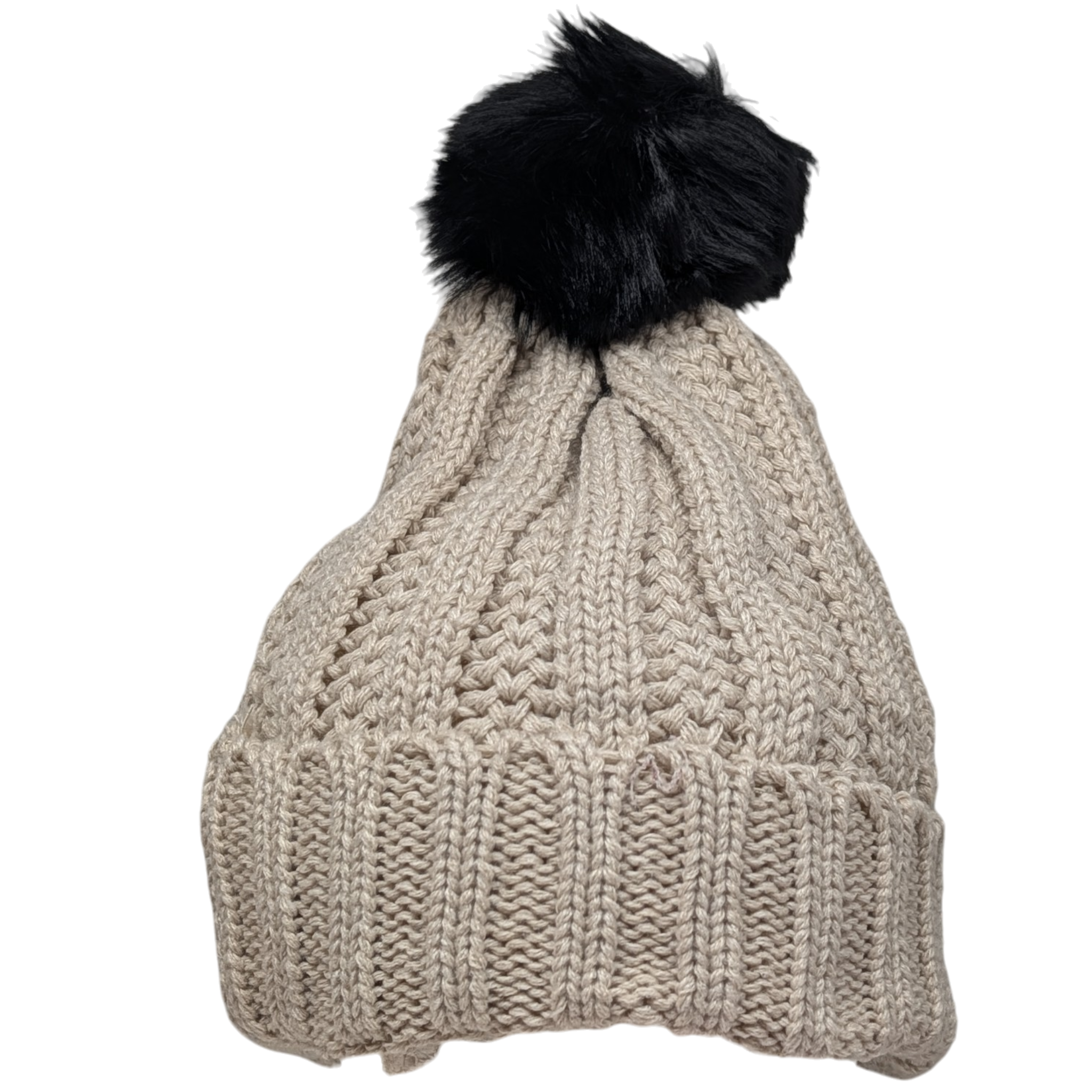 Knit Hat With Three Interchangeable Poms - Oatmeal