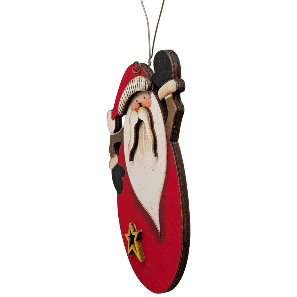 Saint Nick's Joyful Salute: Hand-Painted Plywood Ornament