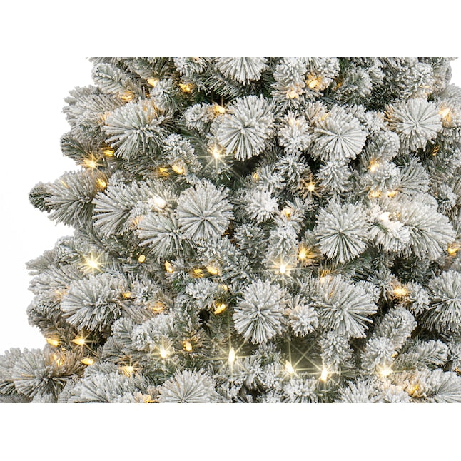 Laurel Pine Flocked Tree with White LED Lights - 7.5 Foot