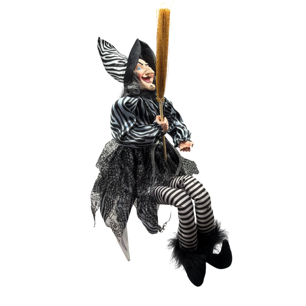 Black and White Fabric Sitting Halloween Witch