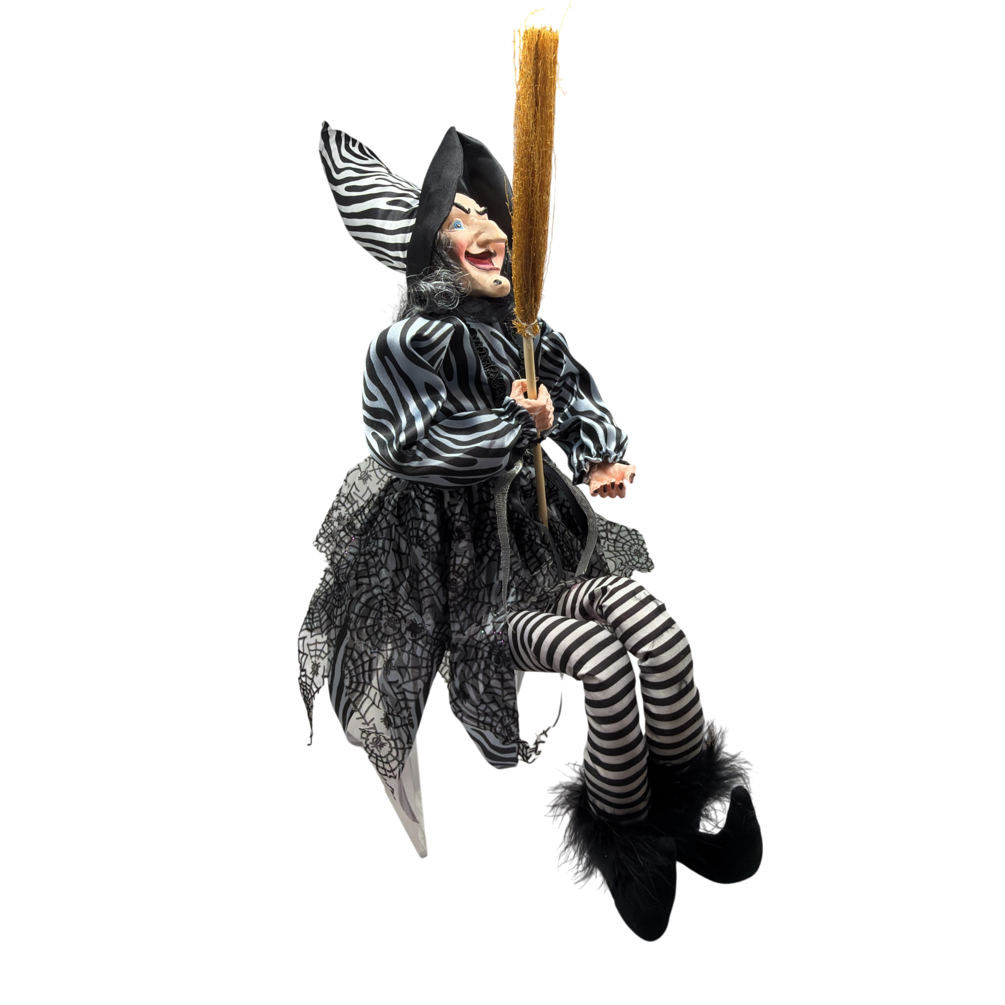 Black and White Fabric Sitting Halloween Witch