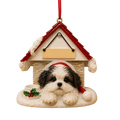Ceramic Doghouse Ornament - Shih-Tzu - Black and White Puppy Cut