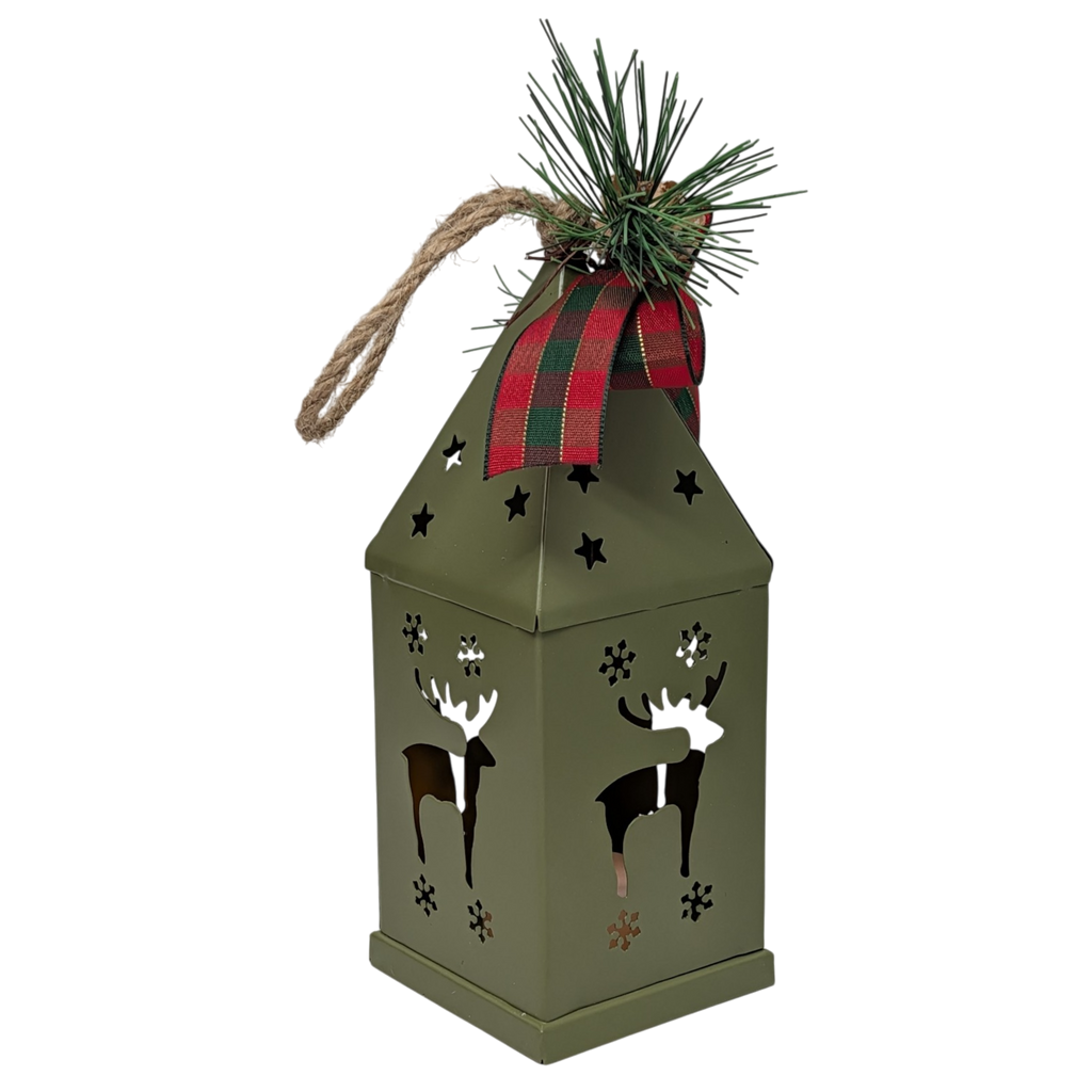 Punched-Tin Lighted Lantern - Sage