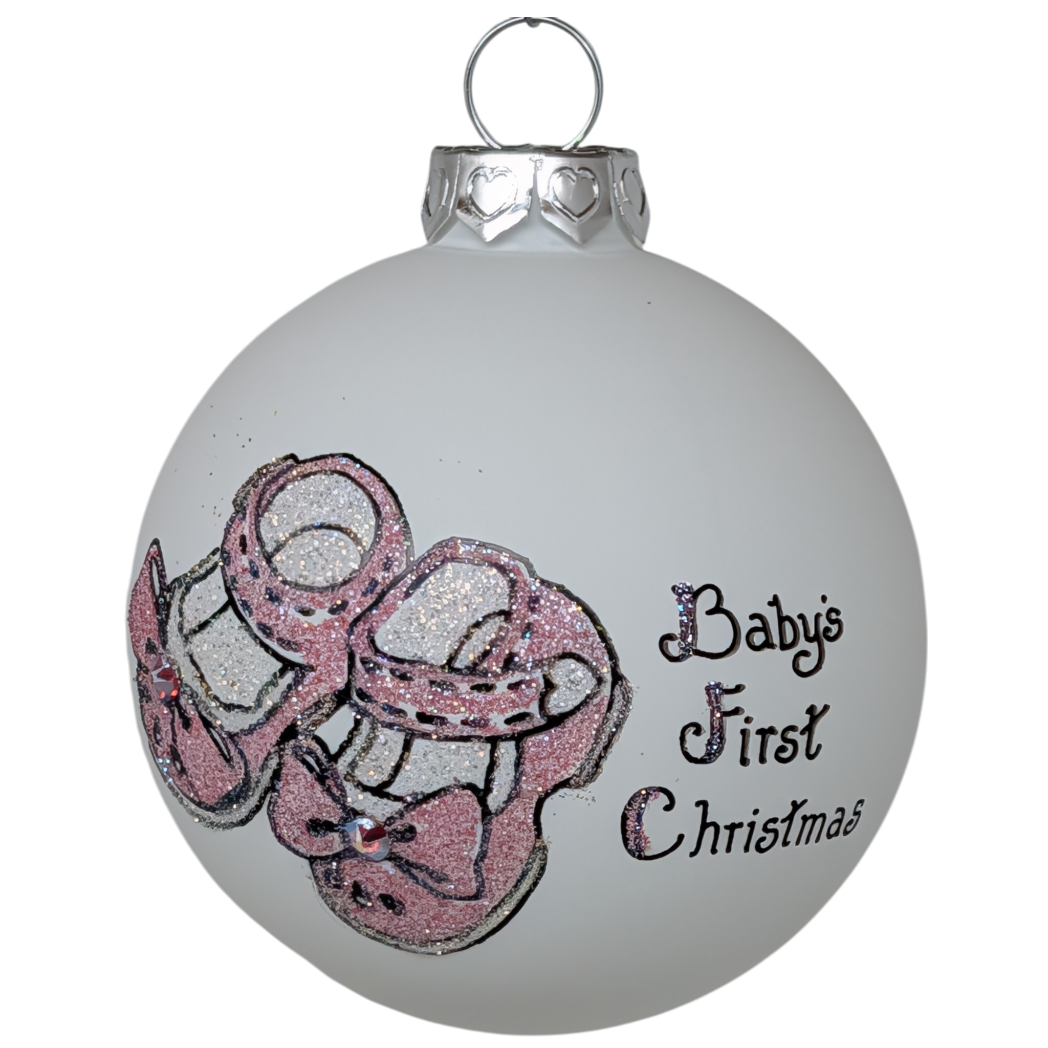 Baby's First Christmas Keepsake Glass Ornament - Pink Booties