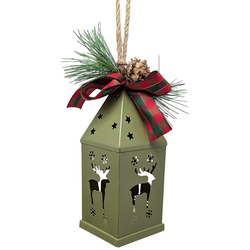 Punched-Tin Lighted Lantern - Sage