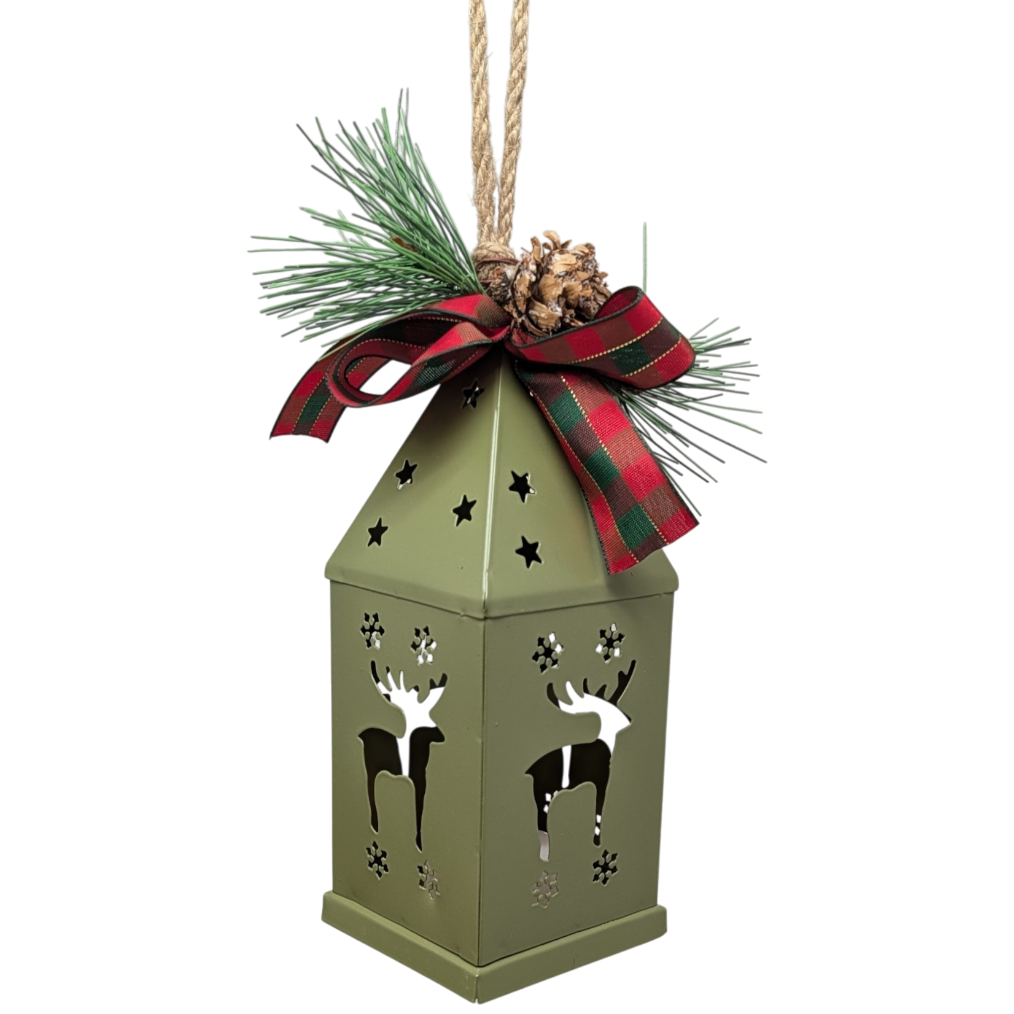 Punched-Tin Lighted Lantern - Sage