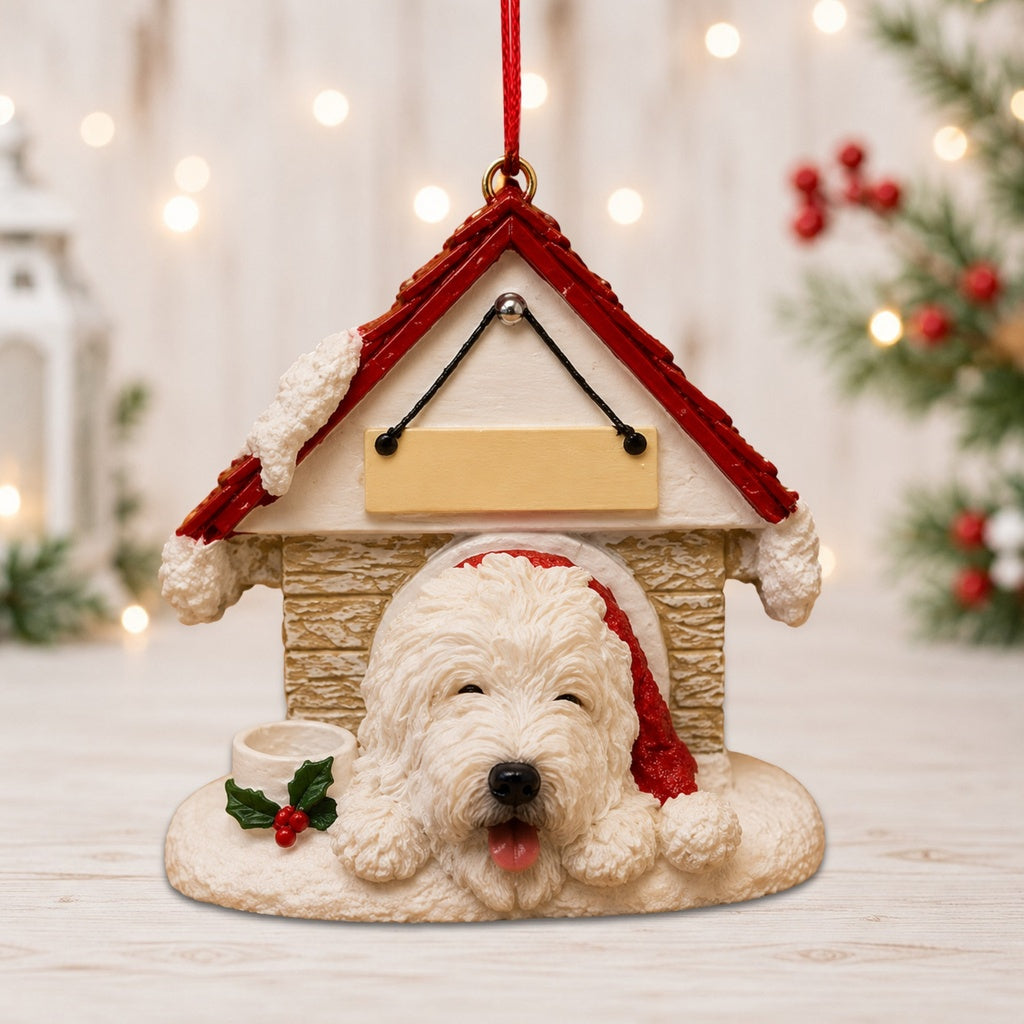 Ceramic Doghouse Ornament - Old English Sheepdog