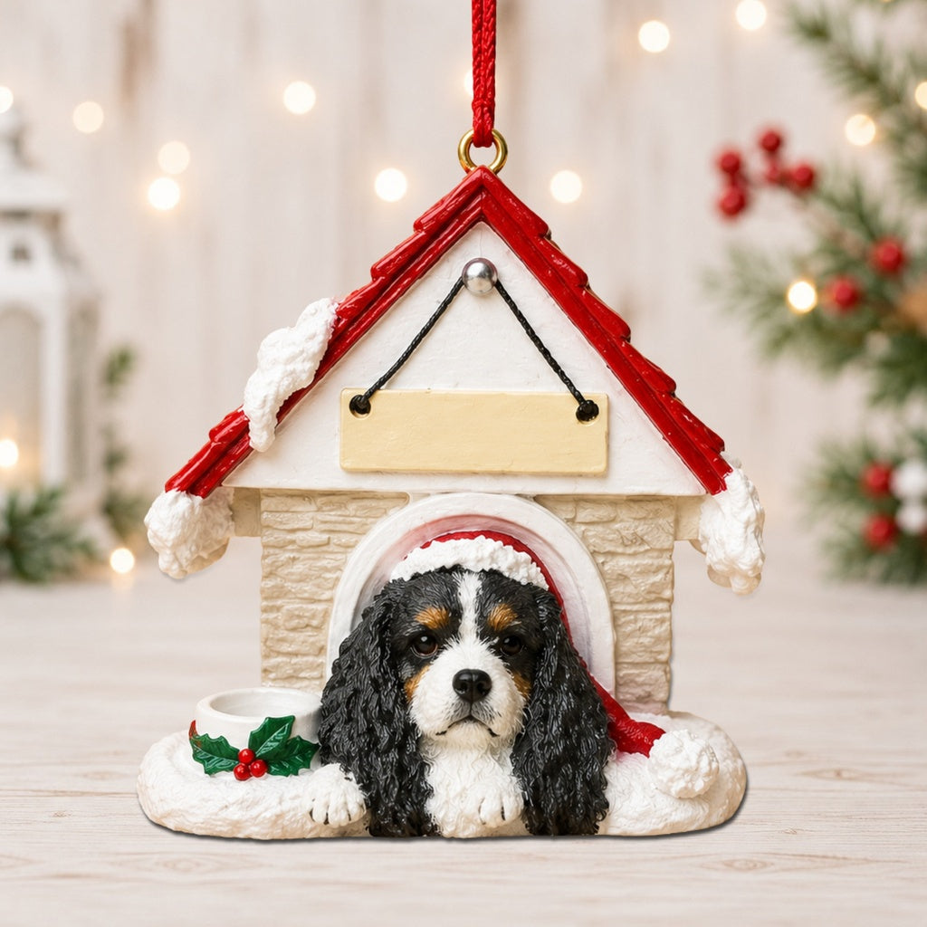 Ceramic Doghouse Ornament - King Charles - Tri-color