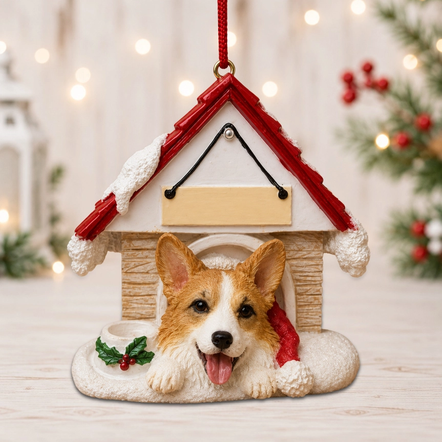 Ceramic Doghouse Ornament - Welsh Corgi