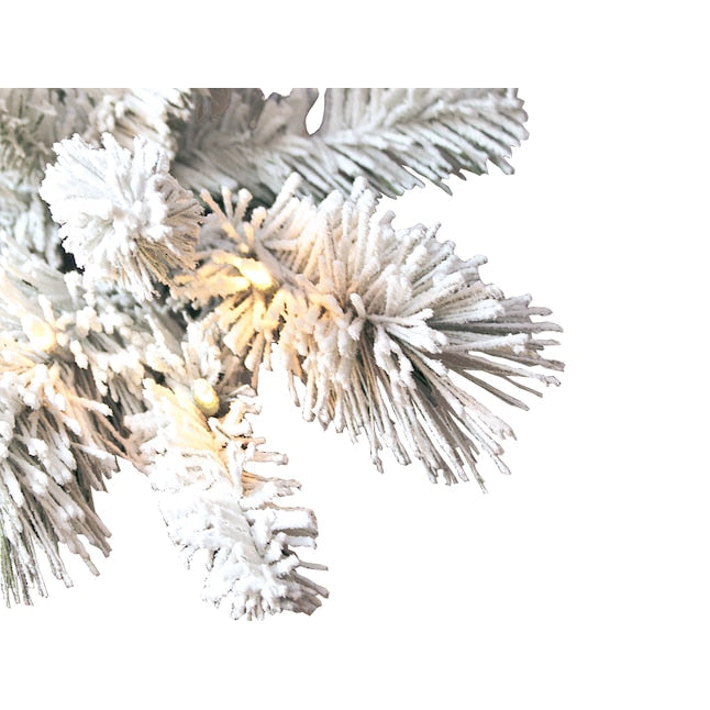 Laurel Pine Flocked Tree with White LED Lights - 7.5 Foot