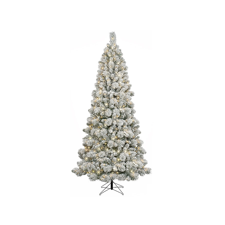 Laurel Pine Flocked Tree with White LED Lights - 7.5 Foot