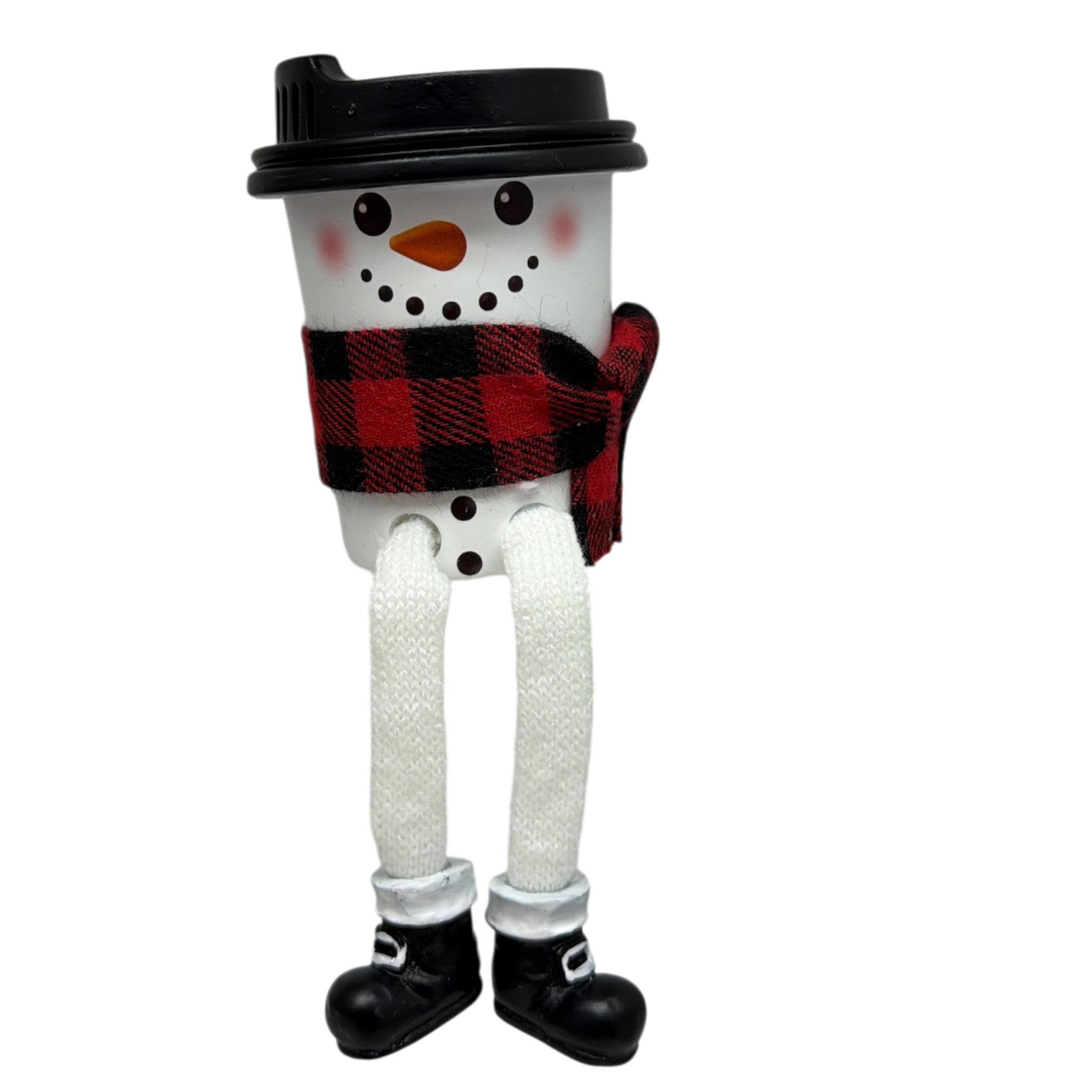 Cup of Cheer Snowmen  Shelfsitters  -Black and Red Scarf