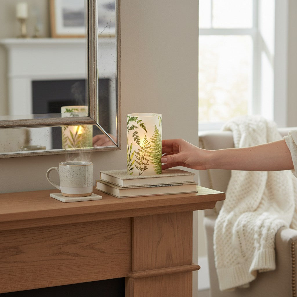 Frosted Illumaflame Fern LED Glass Candle - 6 Inch