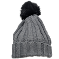 Knit Hat With Three Interchangeable Poms - Grey