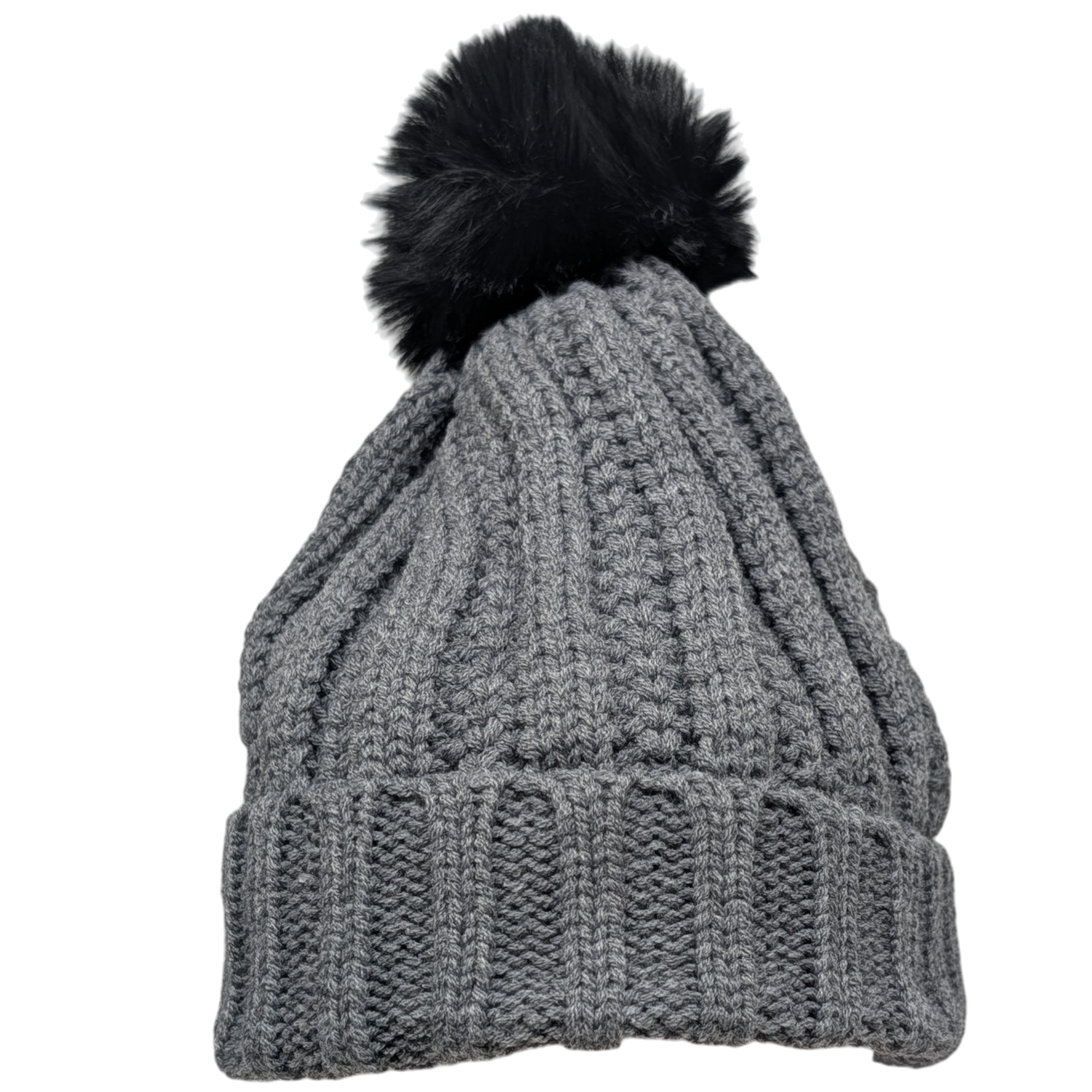 Knit Hat With Three Interchangeable Poms - Grey