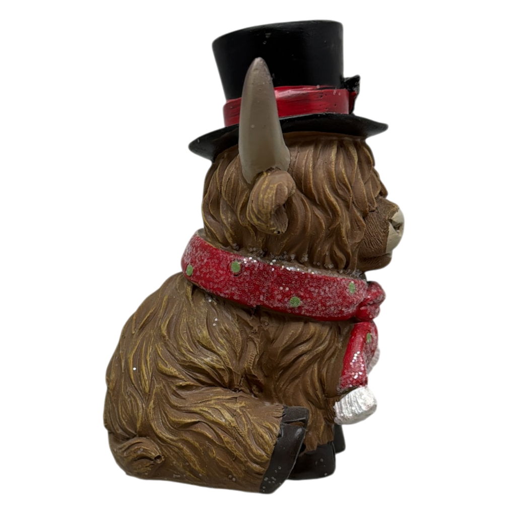 Resin Holiday Highland Cow  - Red Scarf