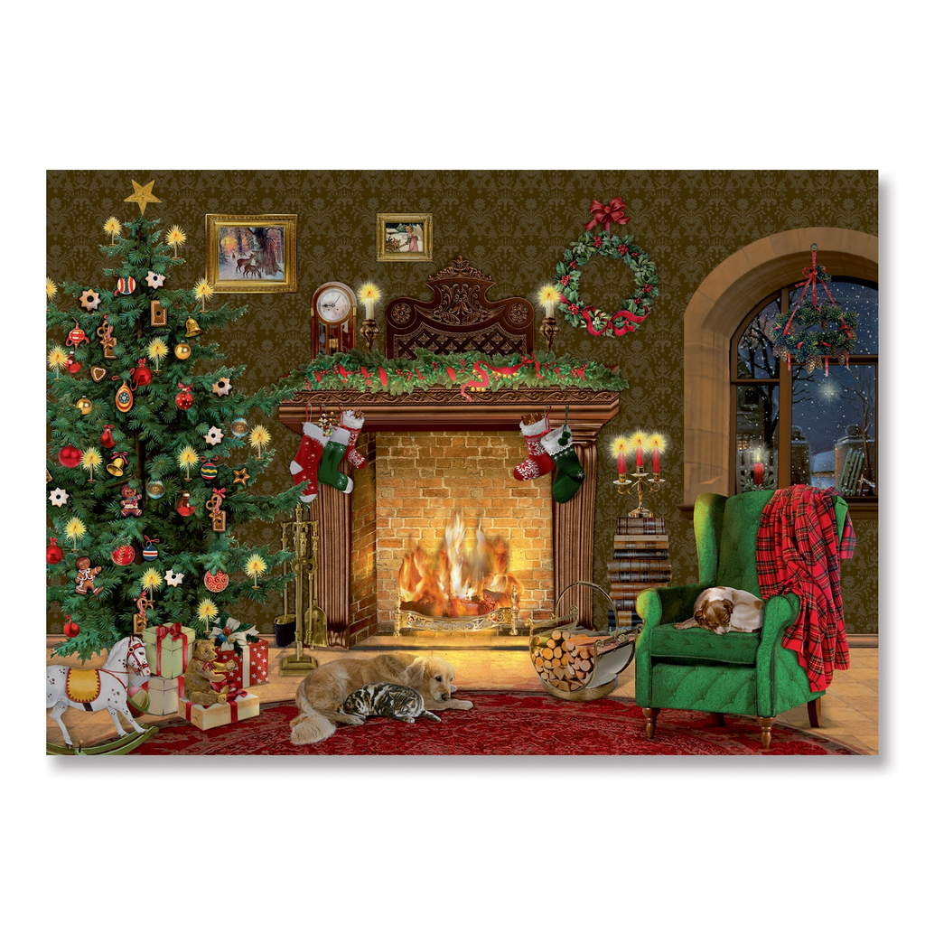 Nostalgic Christmas Cottage Interior Advent Card with Envelope