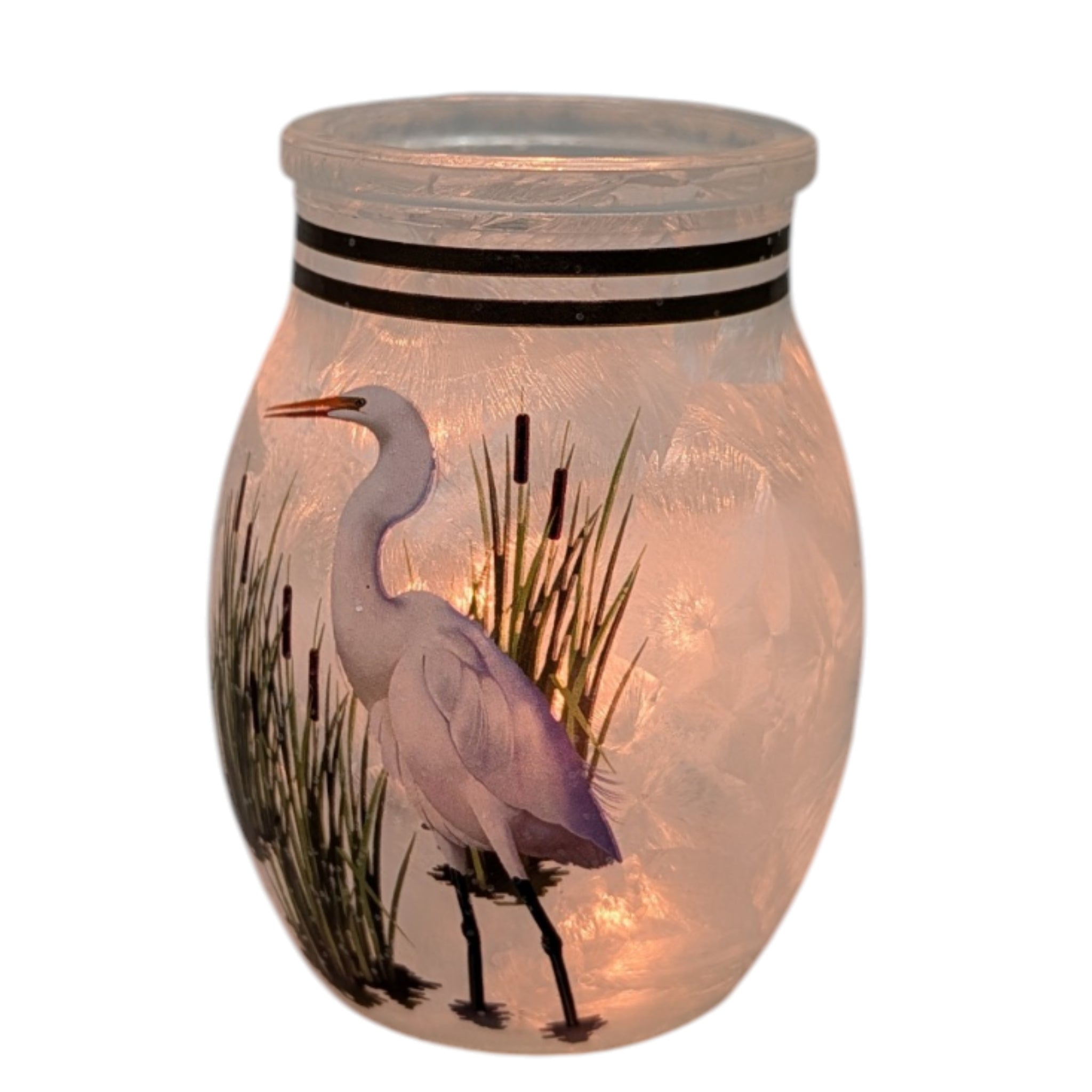 Frosted Glass Jar Lamp - Great Heron