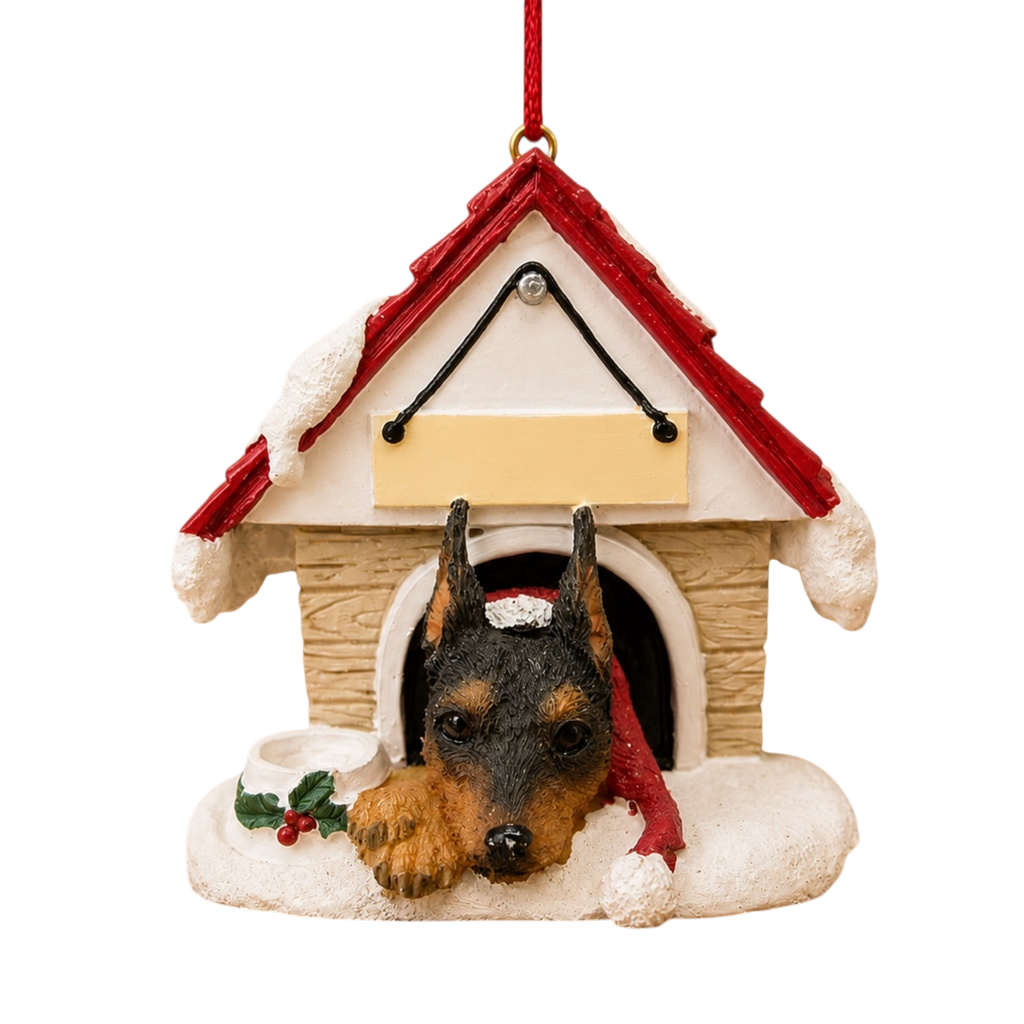 Ceramic Doghouse Ornament - Miniature Pinscher