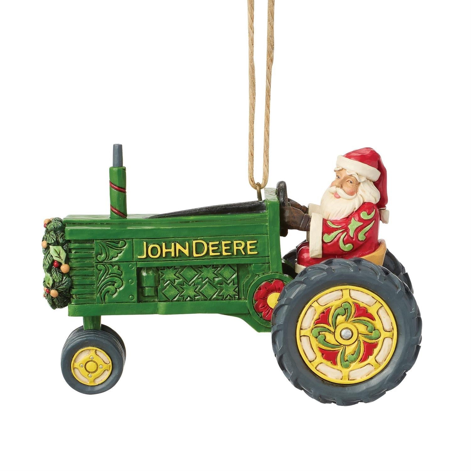 Santa in John Deere Tractor Ornament