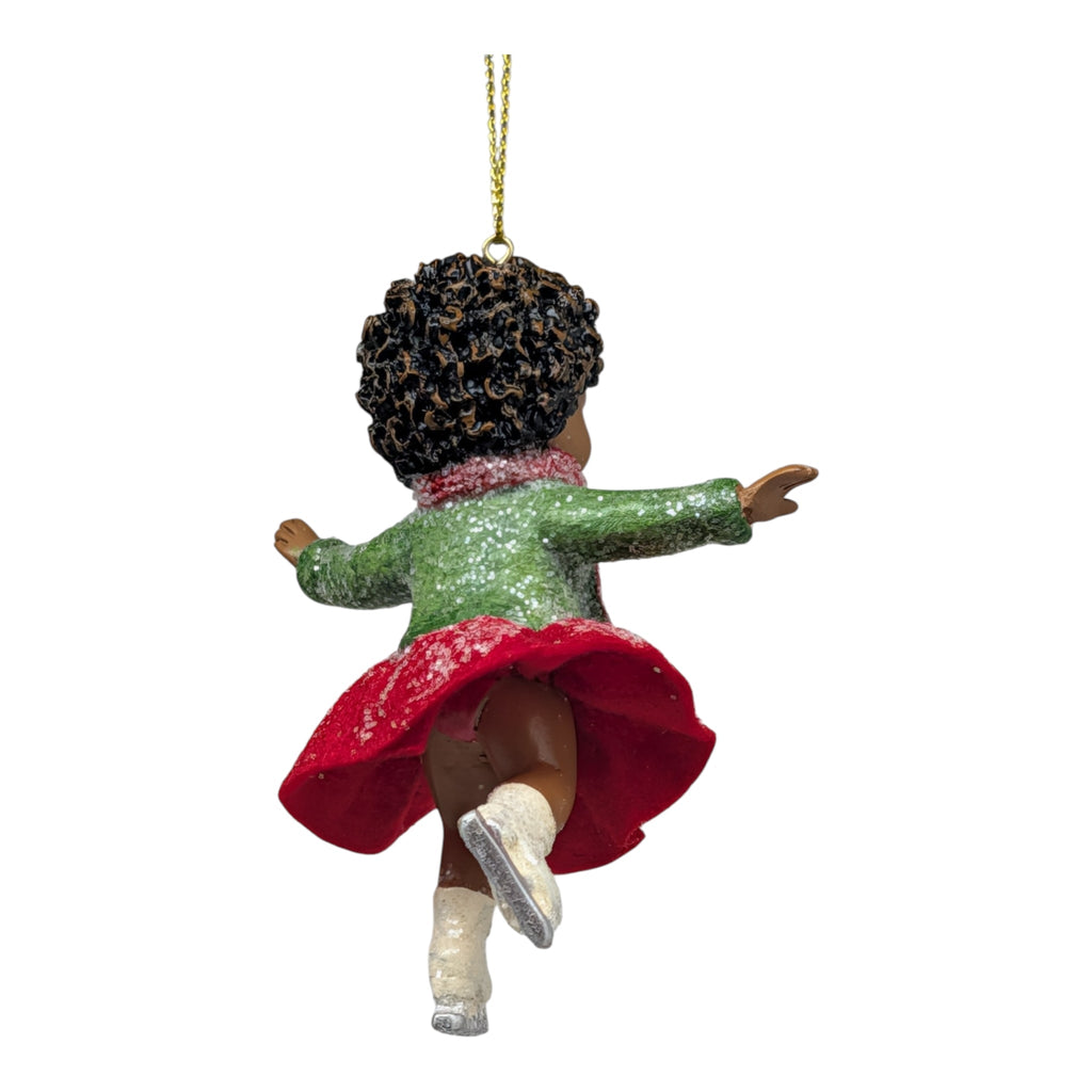 African American Skating Girl in Red Skirt - Gliding Pose