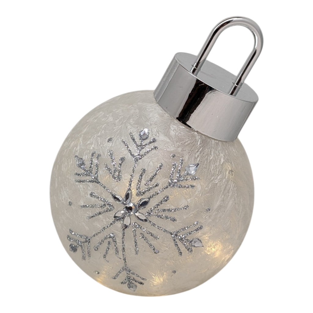 Frosted Cream Lighted Snowflake Glass Ornament