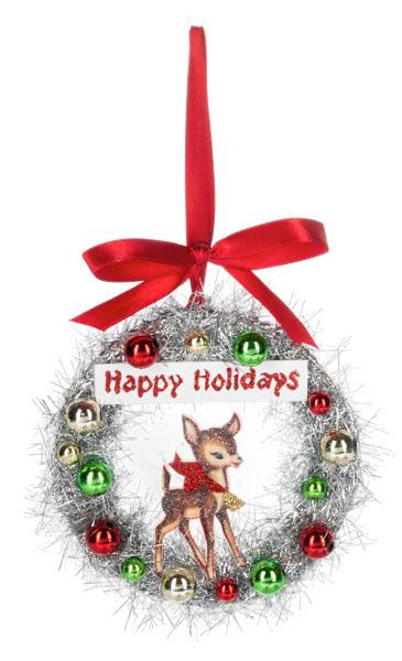 Vintage Reindeer in Wreath Ornament