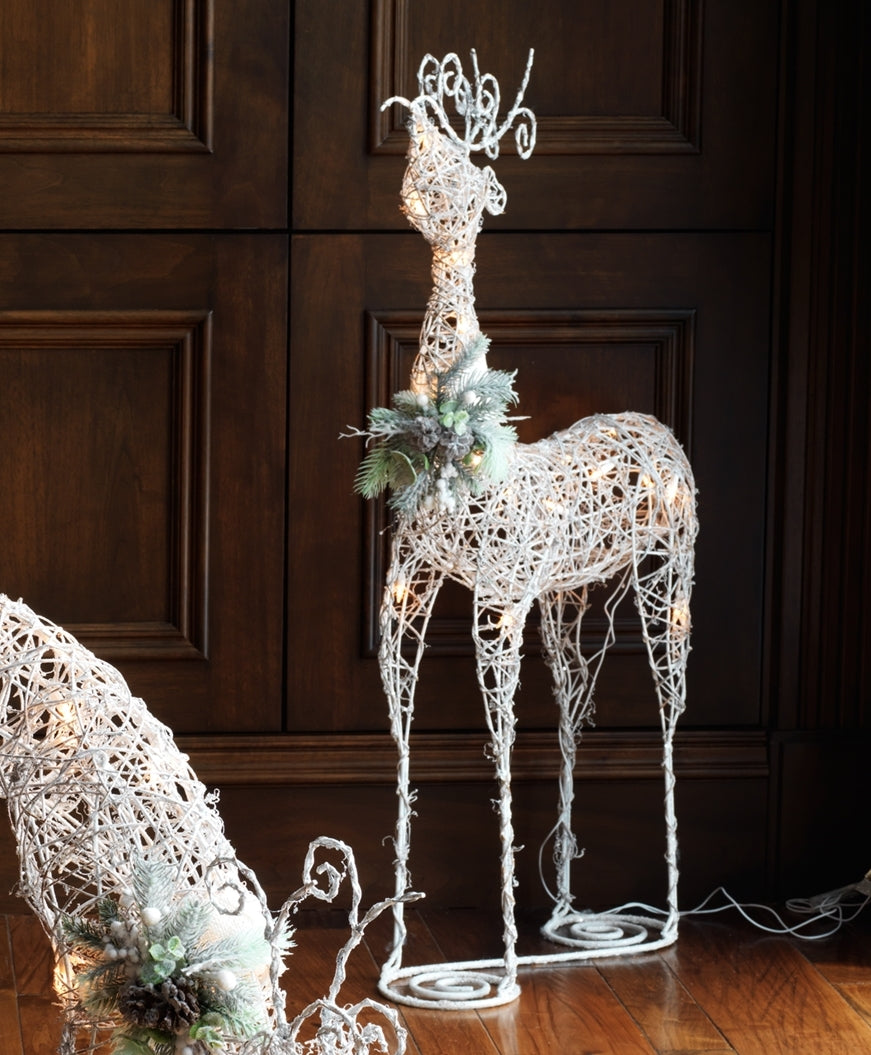 Lighted Rattan Snowy Deer - Head Up