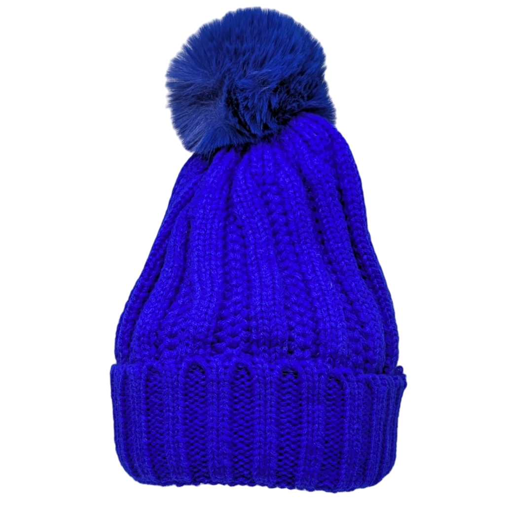 Knit Hat With Three Interchangeable Poms - Blue