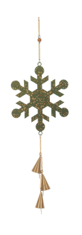 Oversized Snowflake Bell Ornament - Sage Green with Gold Details