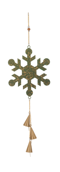 Oversized Snowflake Bell Ornament - Sage Green with Gold Details