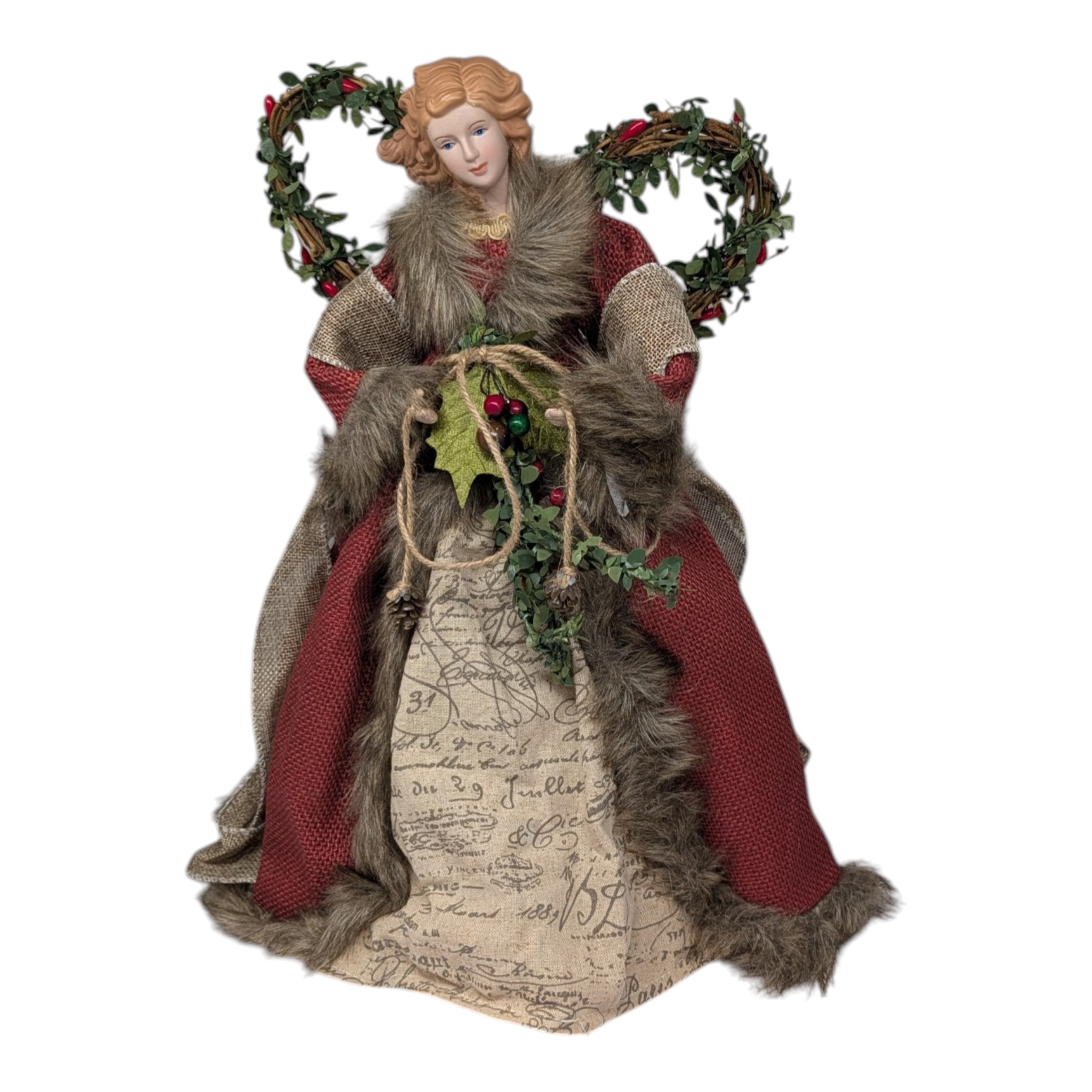 Red Homespun Angel Tree Topper