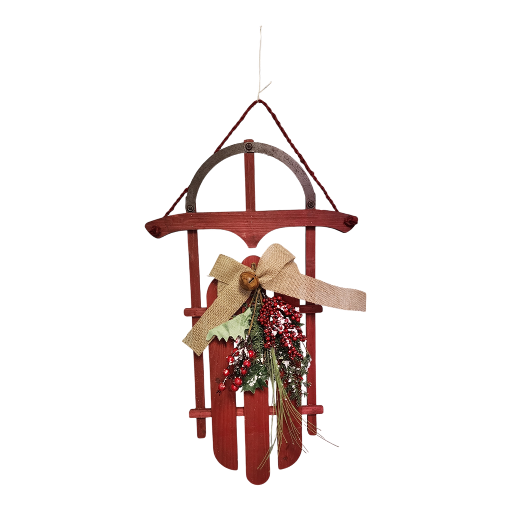 Wood Holiday Sleigh - 27 Inch - Red