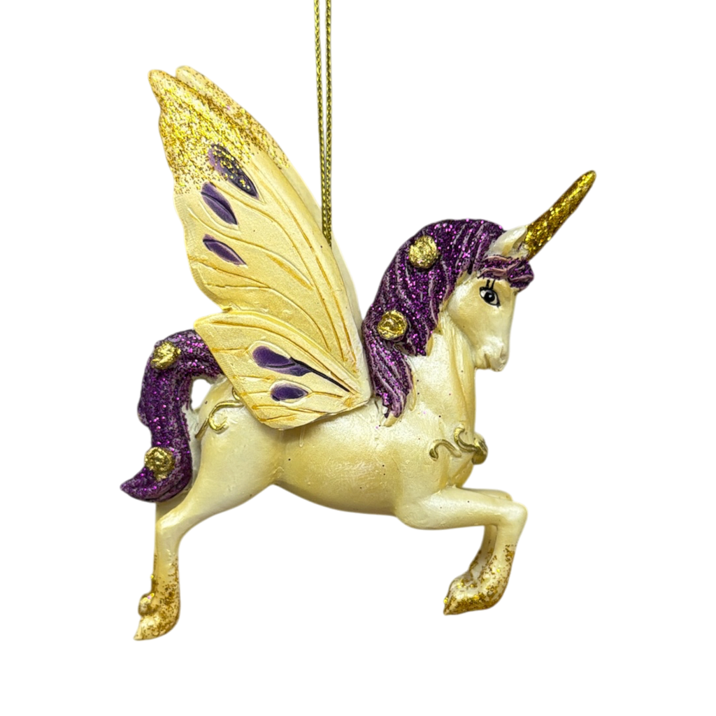 Gold  Winged / Purple Mane Unicorn Ornament