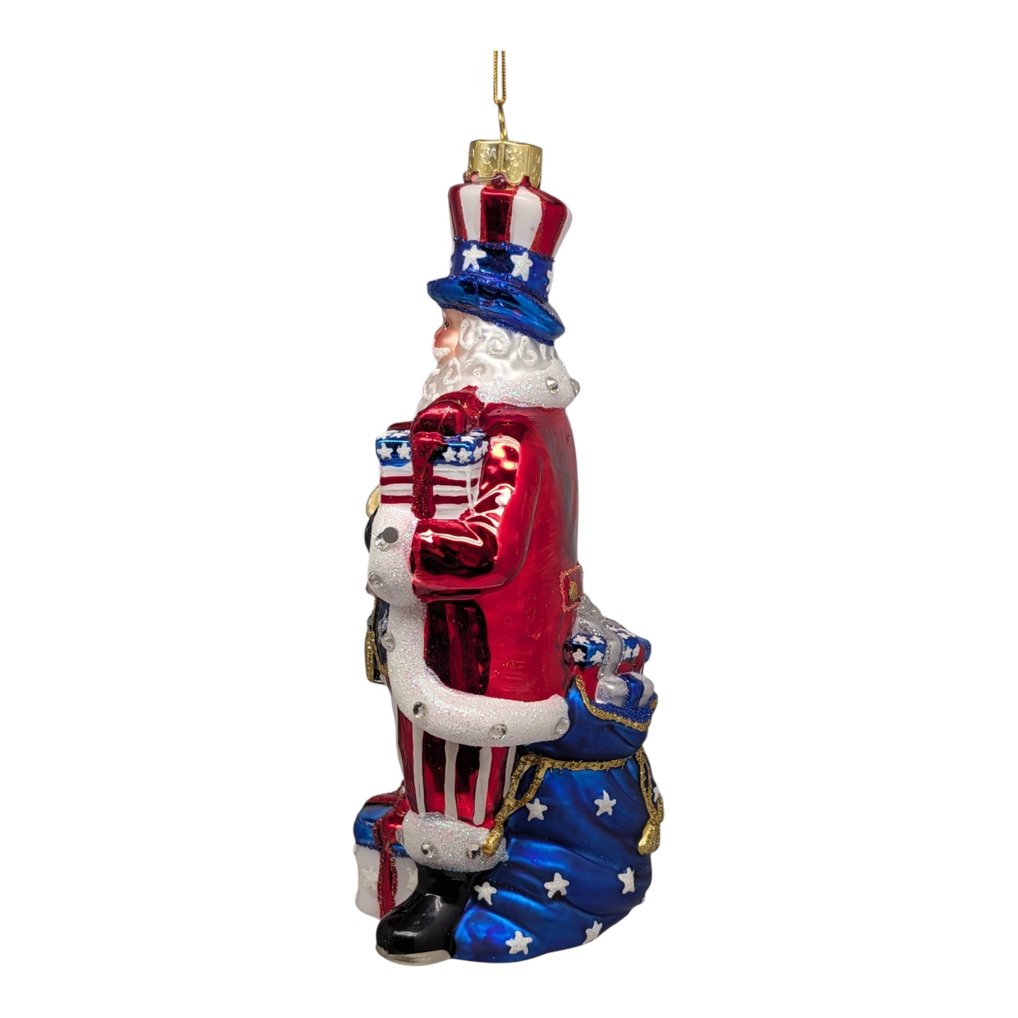 Bellissimo Glass Patriotic Santa Ornament