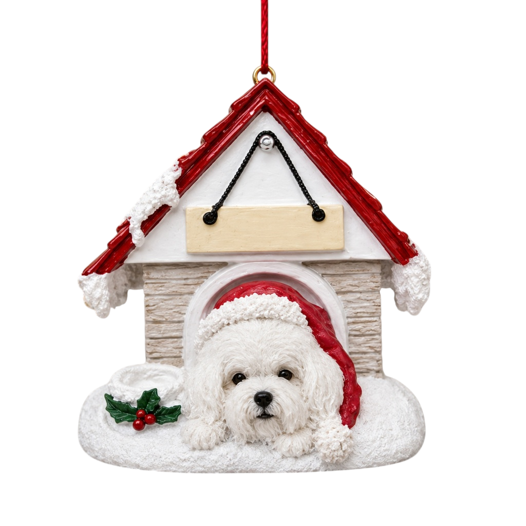 Ceramic Doghouse Ornament - Bichon