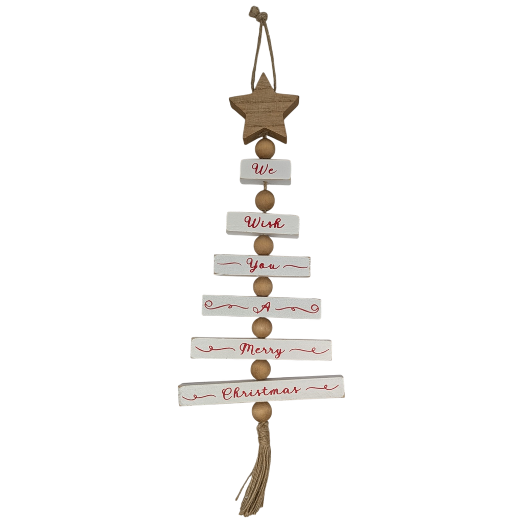 Wood Traditional Christmas Tree Shaped Wall Sign - White