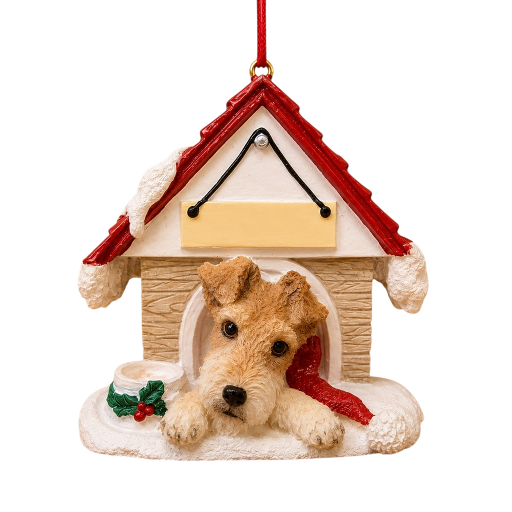 Ceramic Doghouse Ornament - Wire Fox Terrier