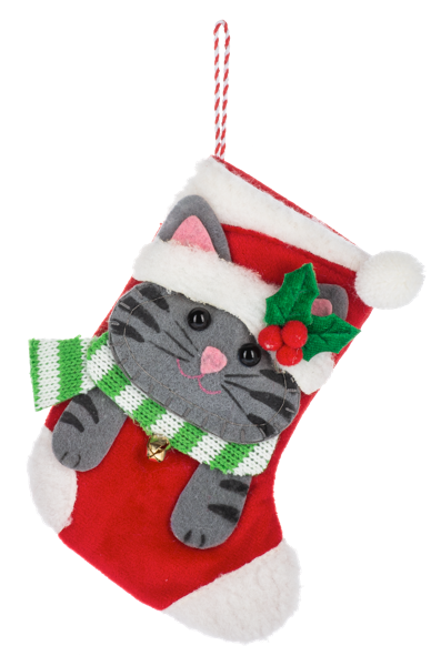 Mini Pet Stockings Gift Card Holder / Ornament - Cat Green Scarf