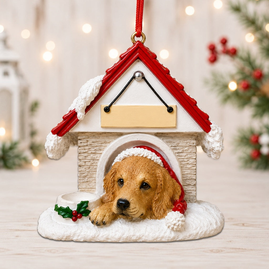 Ceramic Doghouse Ornament - Golden Retriever