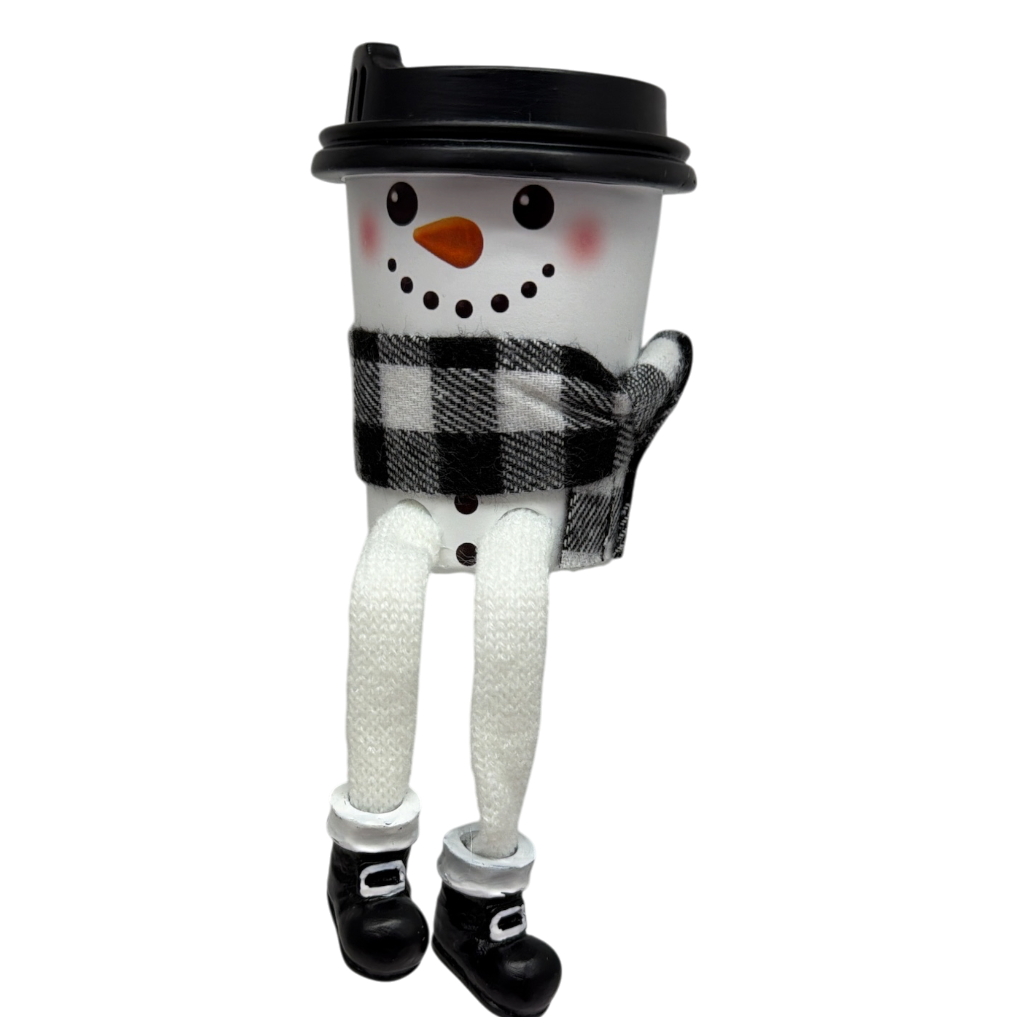Cup of Cheer Snowmen  Shelfsitters  -Black and White Scarf