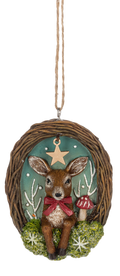 Woodland Deer in Twig Wreath Ornaments
