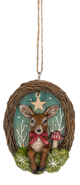 Woodland Deer in Twig Wreath Ornaments